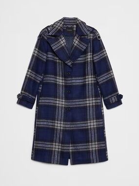 BR Navy Plaid Long Coat size Small